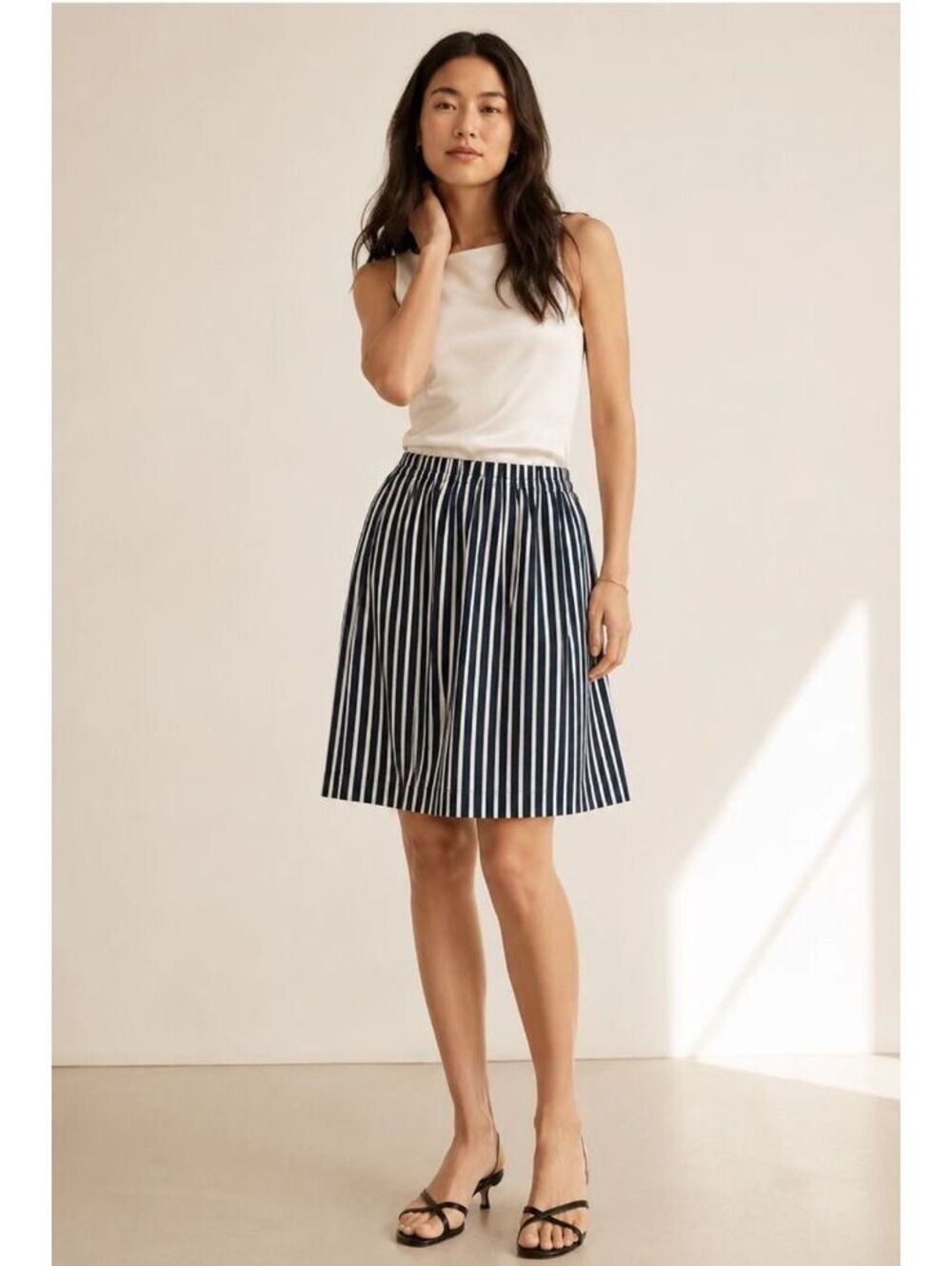J. Crew Mercantile Preppy Pleated Navy & White Midi Skirt Women's Size 4
